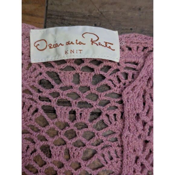 Oscar de la Renta Pink Crochet Knit Sweater Y2K Fairycore Cottagecore V-Neck S - Picture 4 of 7